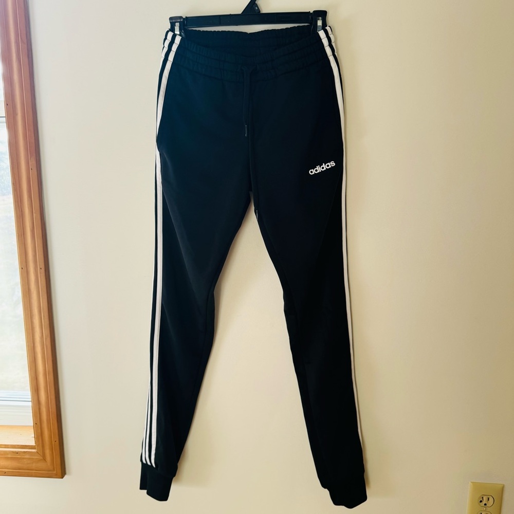 Adidas joggers with adjustable string waist and pockets  Black 3-Stripes Size XS